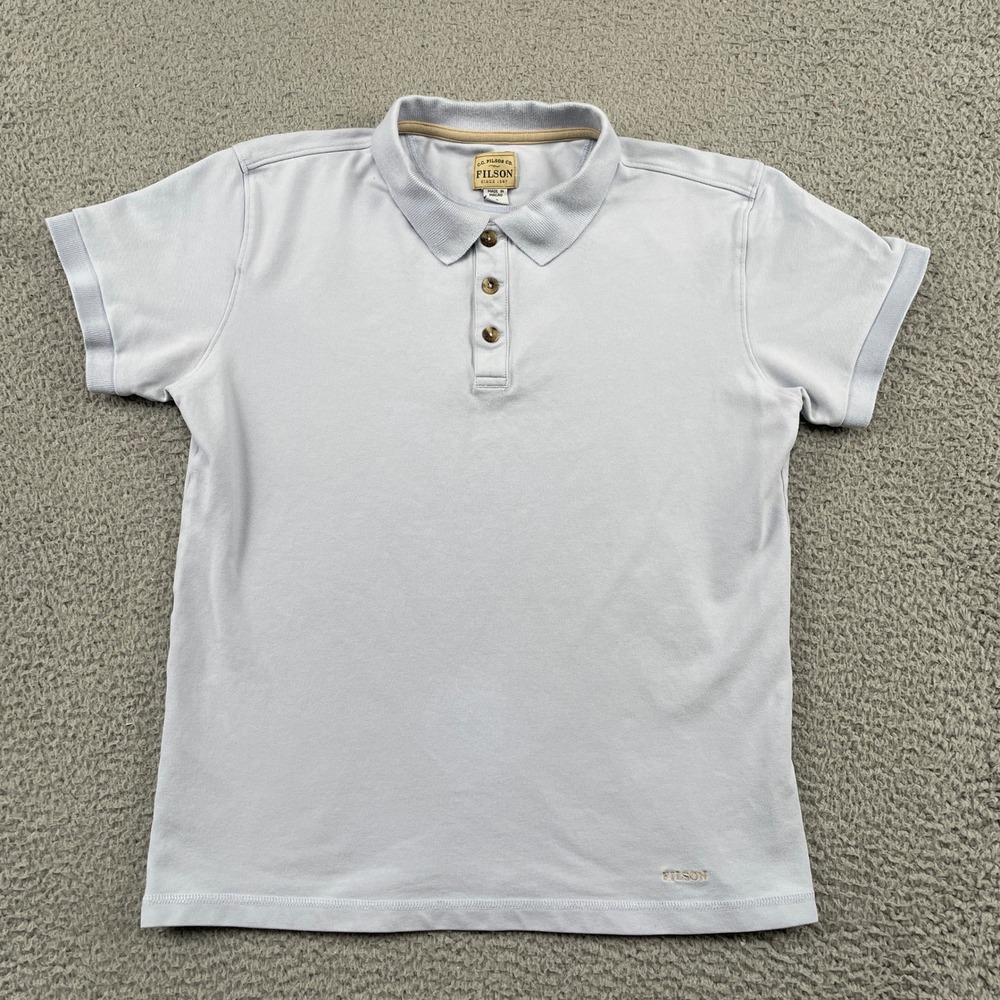 Filson Polo Shirt Womens Small Blue Pique Cotton Blend Short Sleeve Outdoor